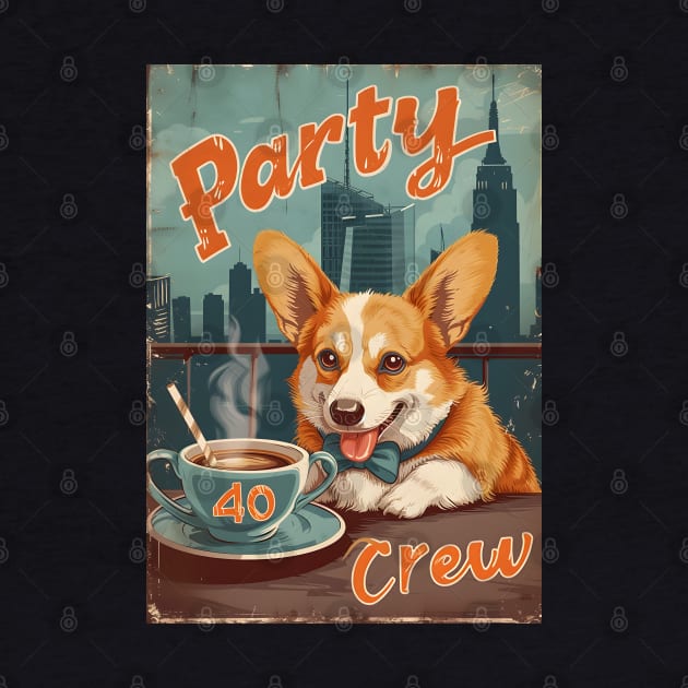 40 Party Crew - 40 Year Old 1984 Funny Corgi Dog Coffee NYC 40th Birthday by Ai Wanderer